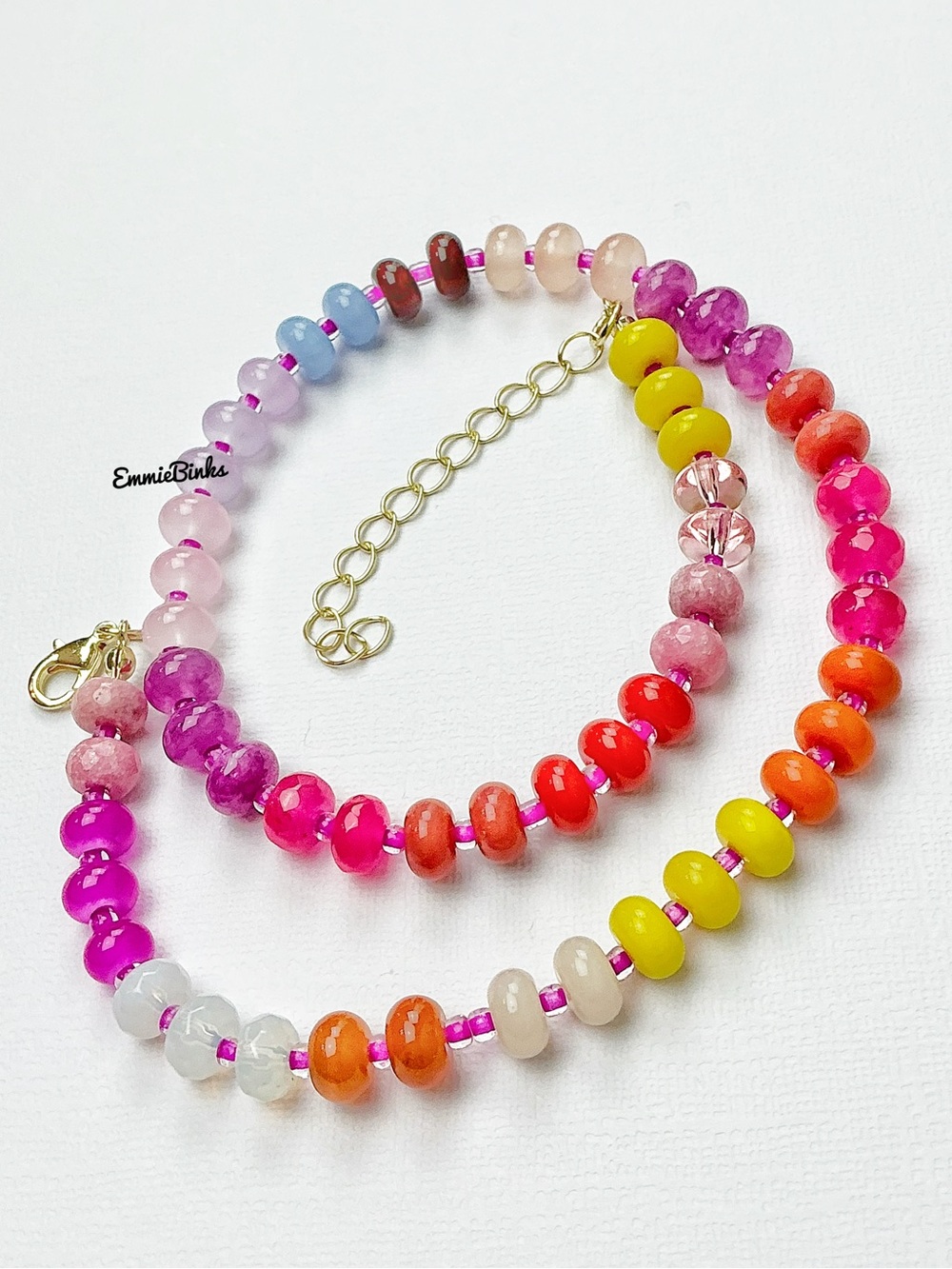 New Anthropologie Beaded Glass & Gemstone Dopamine Rainbow Necklace - Picture 5 of 13